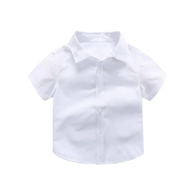 Boys Children's Kids White Short Sleeve School Shirt Open Neck With Lay Back Collar