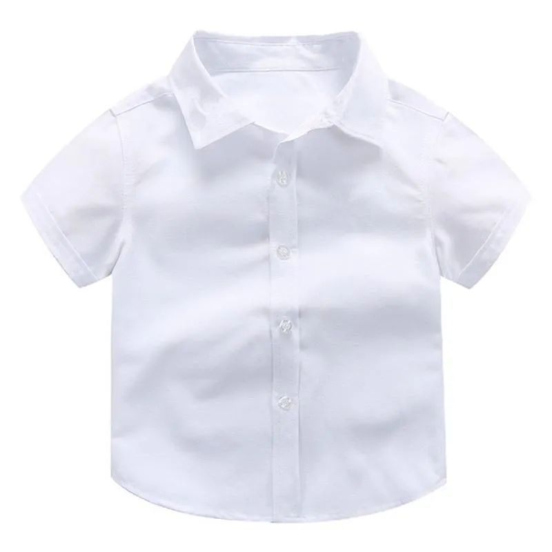 Boys Children's Kids White Short Sleeve School Shirt Open Neck With Lay Back Collar