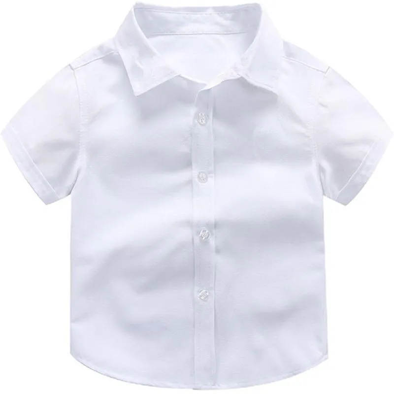 Boys Children's Kids White Short Sleeve School Shirt Open Neck With Lay Back Collar