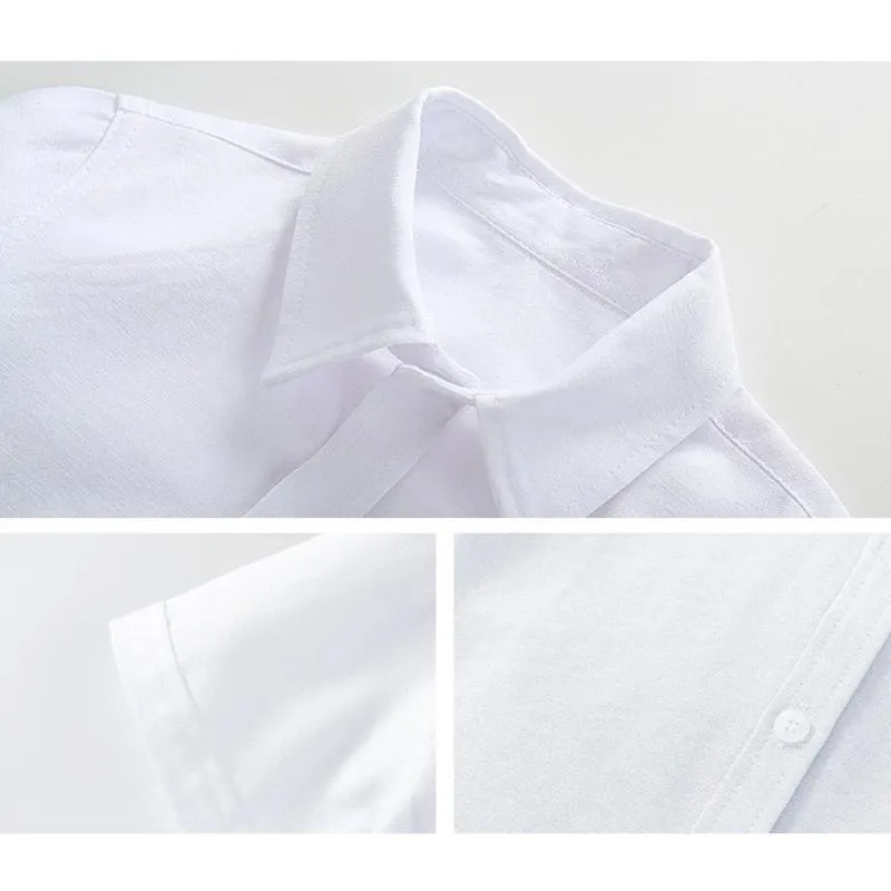 Boys Children's Kids White Short Sleeve School Shirt Open Neck With Lay Back Collar