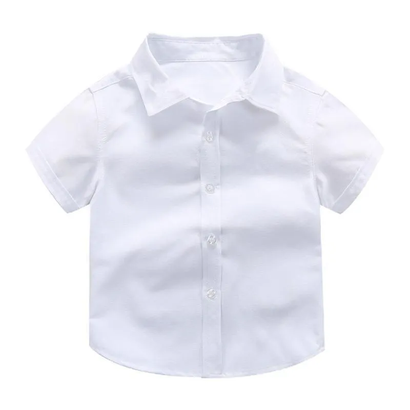 Boys Children's Kids White Short Sleeve School Shirt Open Neck With Lay Back Collar