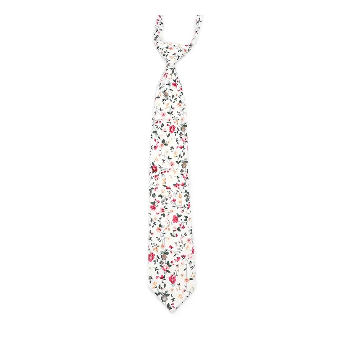 Boys' Pre-Tied Necktie - White & Pink Floral