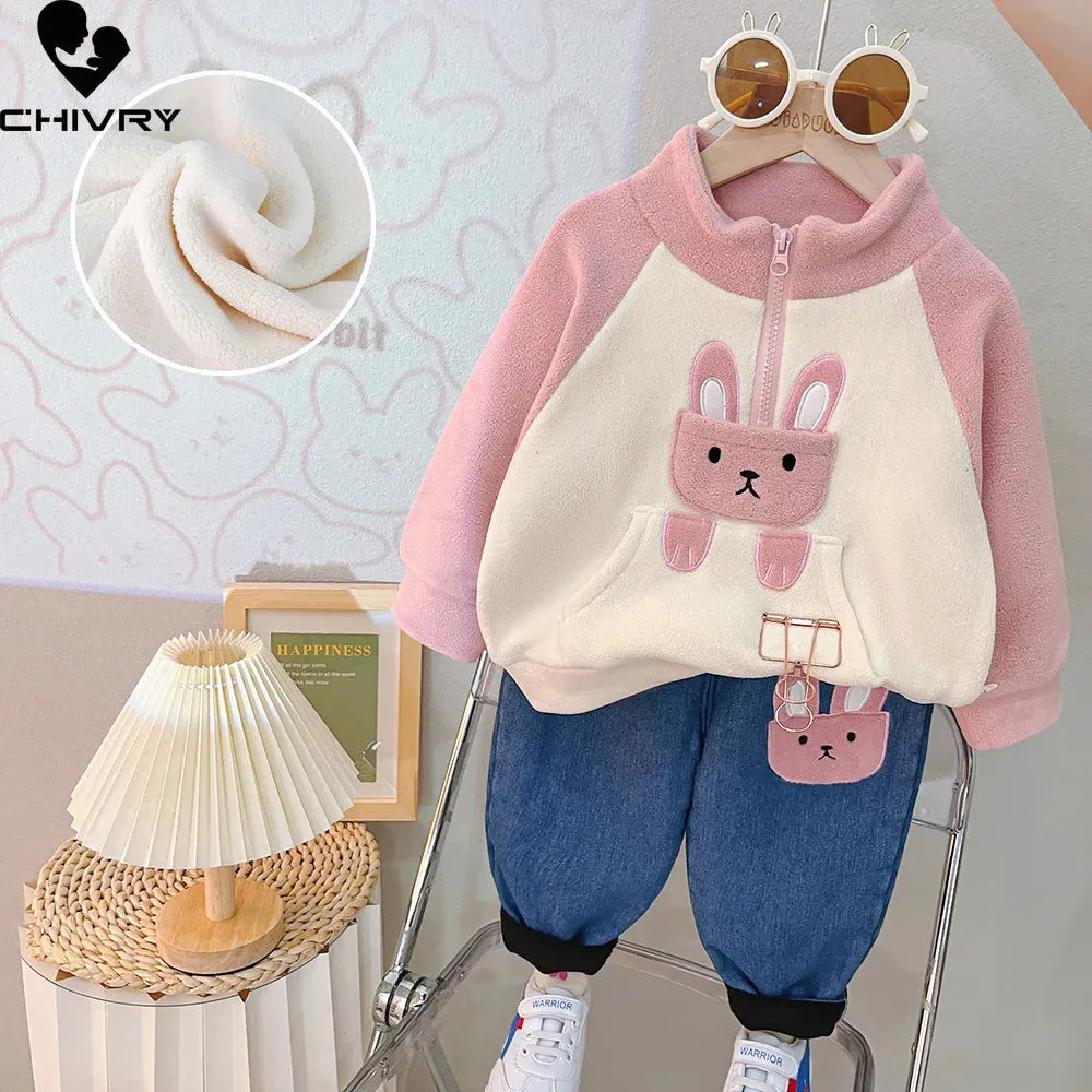 Boys Winter Cute Cartoon Bear Fleece Thicken Warm Pullover Sweatshirt Tops