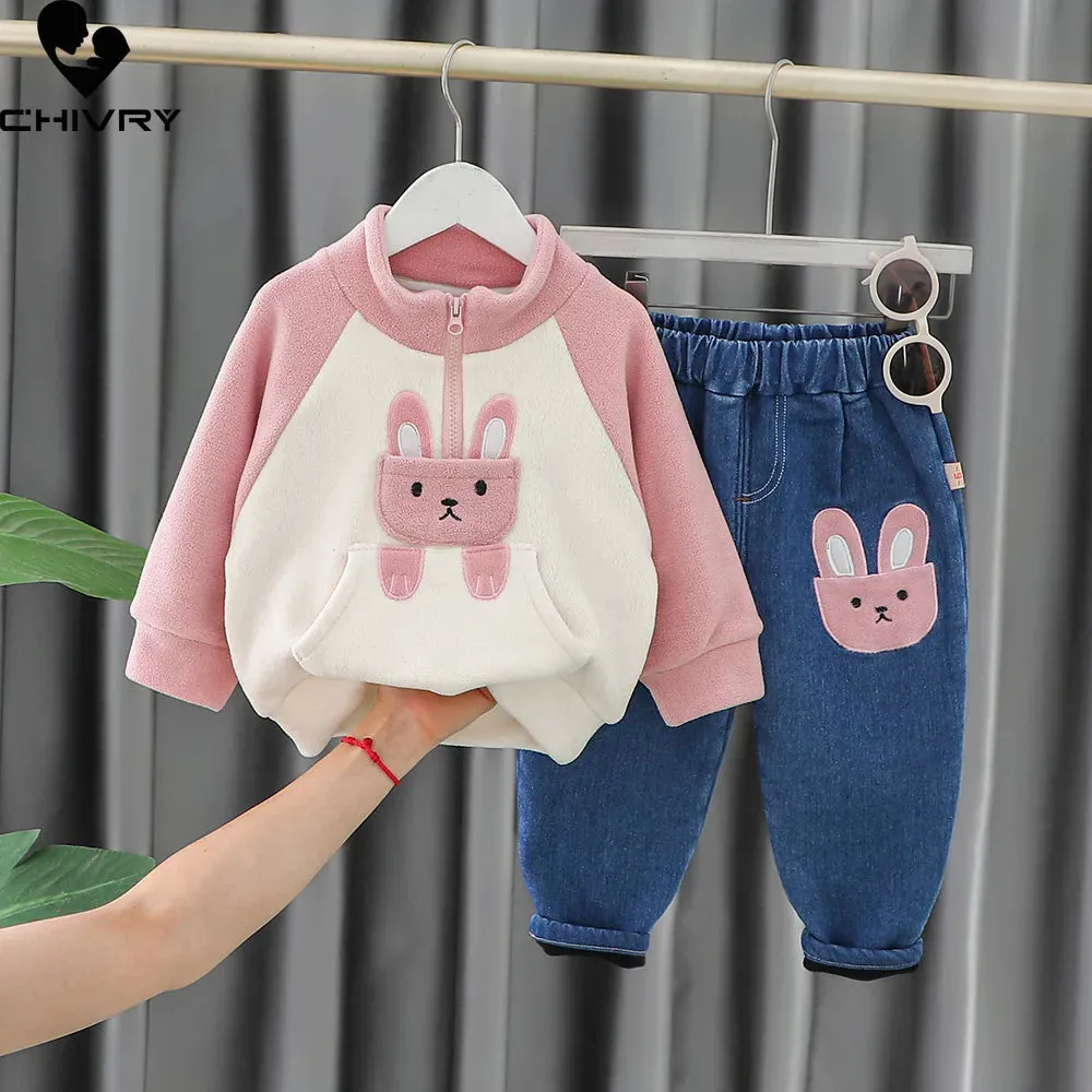 Boys Winter Cute Cartoon Bear Fleece Thicken Warm Pullover Sweatshirt Tops