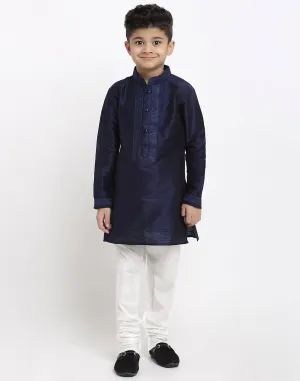 Brocade Kurta Pajama Set For Boys/Kids By Treemoda|Navy Blue| Kurta Pajama Set