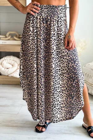 Brown Leopard Print High Rise Maxi Skirt