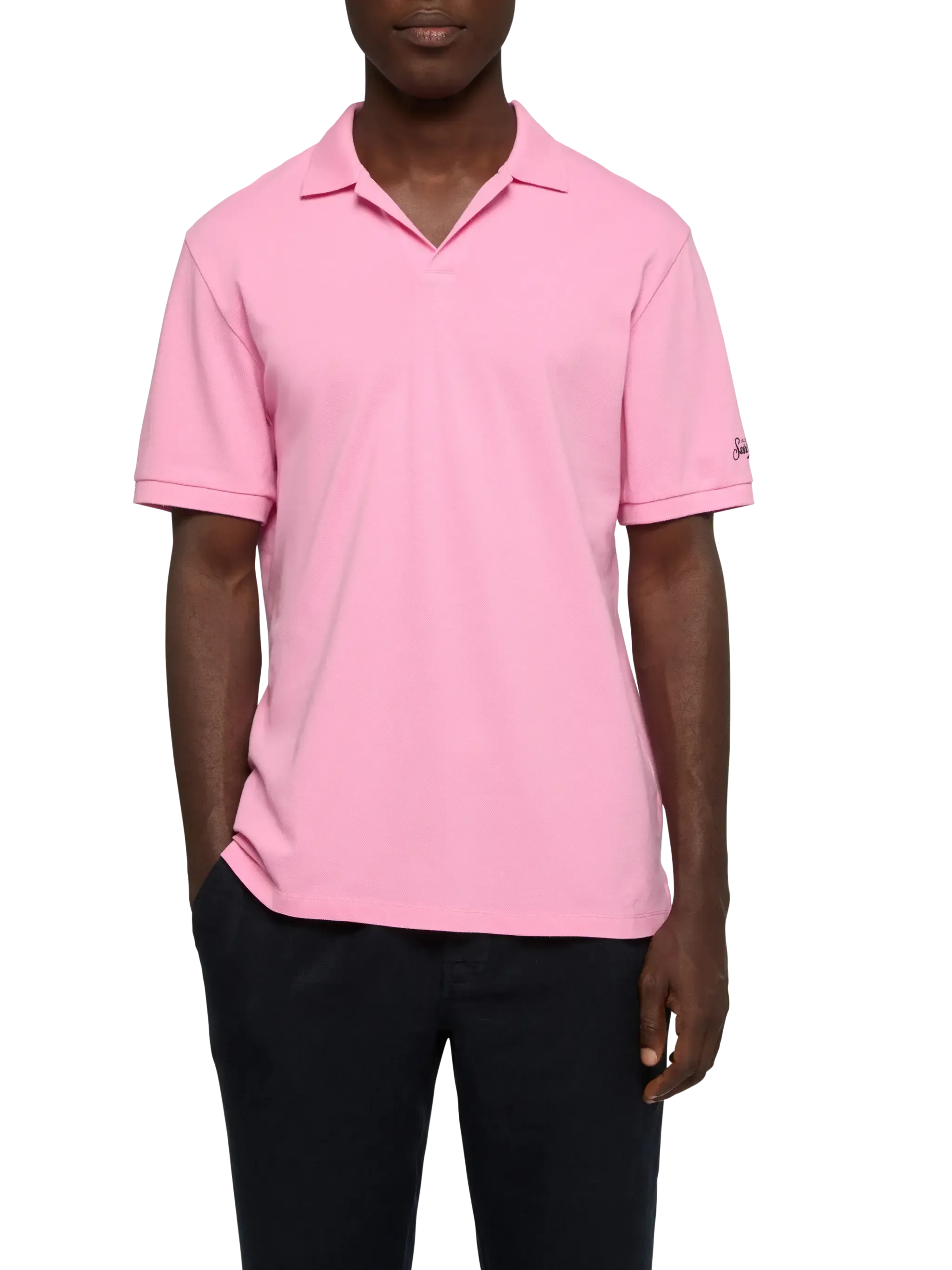 Bubble pink cotton piquet buttonless polo shirt Charles