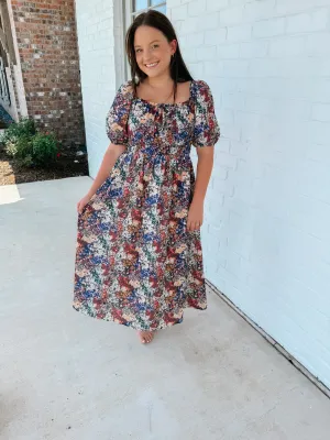 Bubble Sleeve Floral Midi