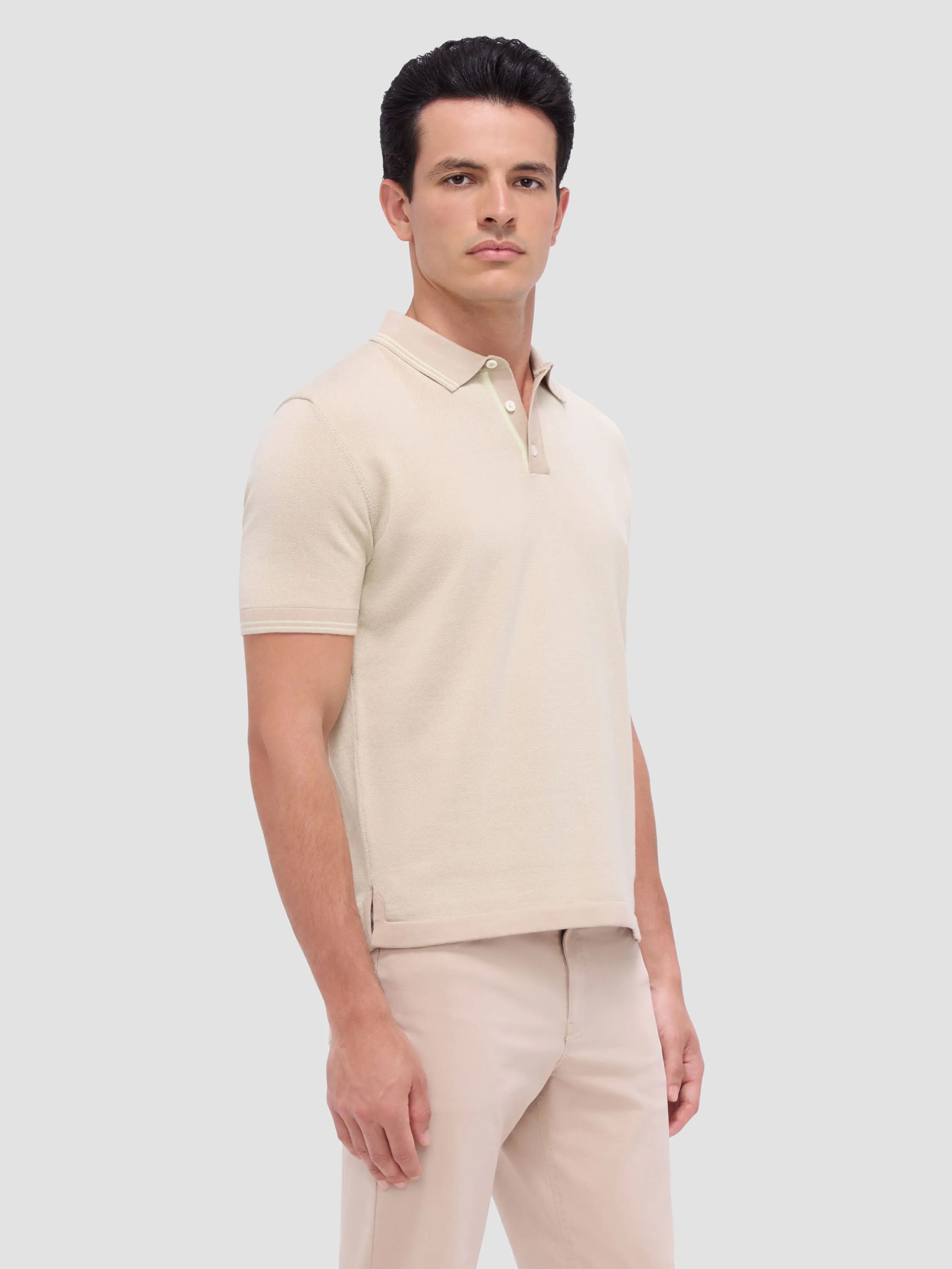 Bugatchi Contrast Three Button Polo - Desert