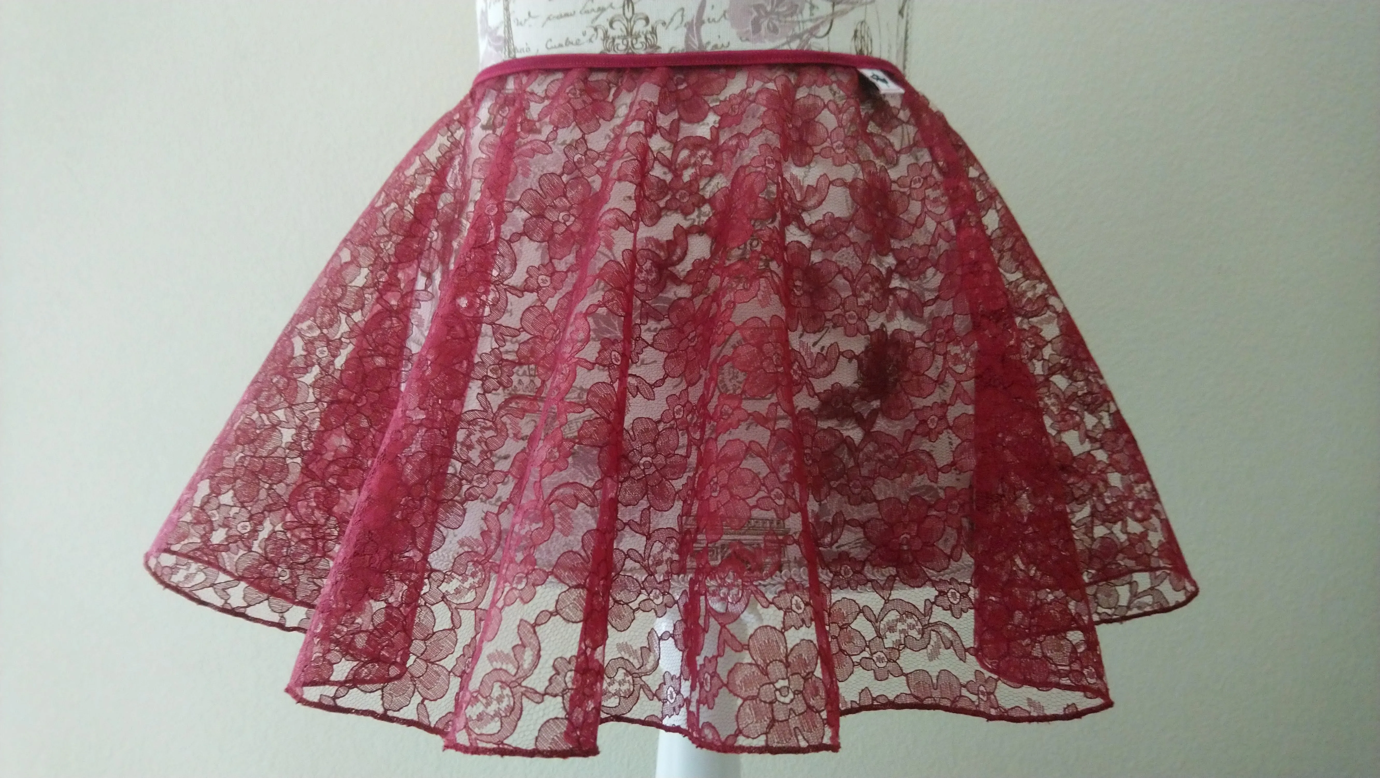 Burgundy lace flowy pull-on skirt