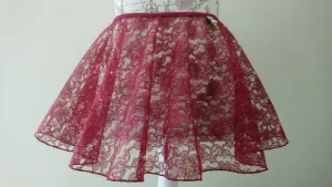 Burgundy lace flowy pull-on skirt
