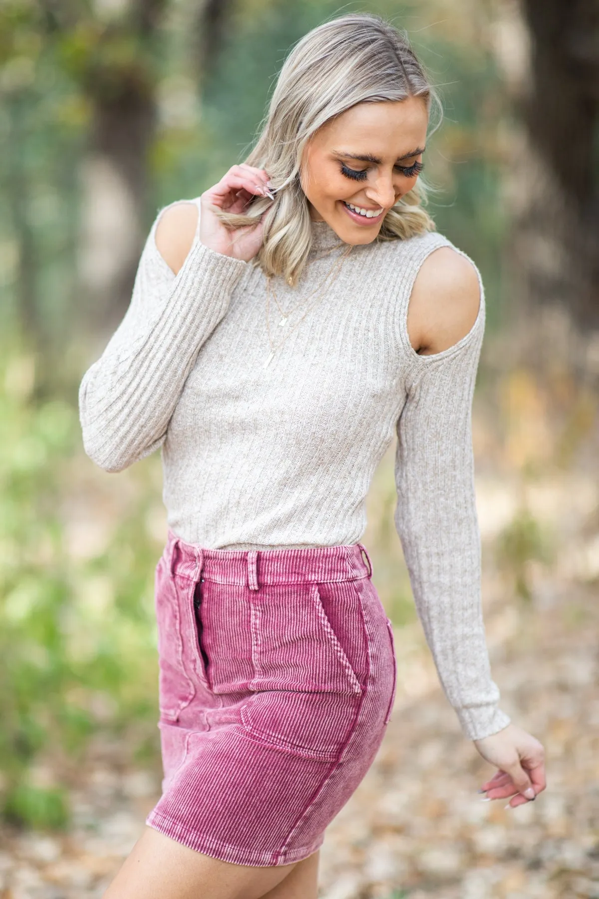 Burgundy Washed Corduroy Skirt