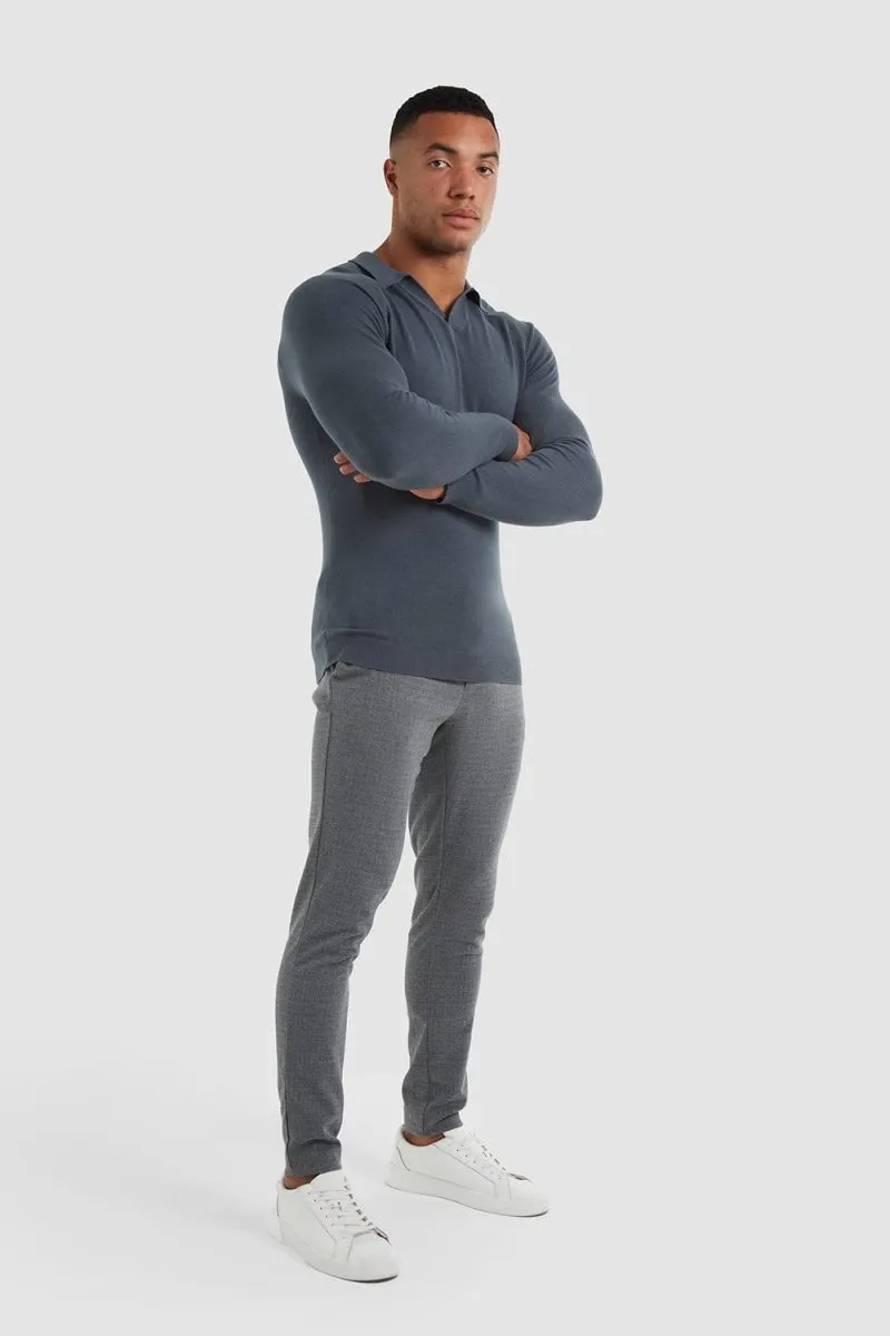 Buttonless Open Collar Polo in Petrol