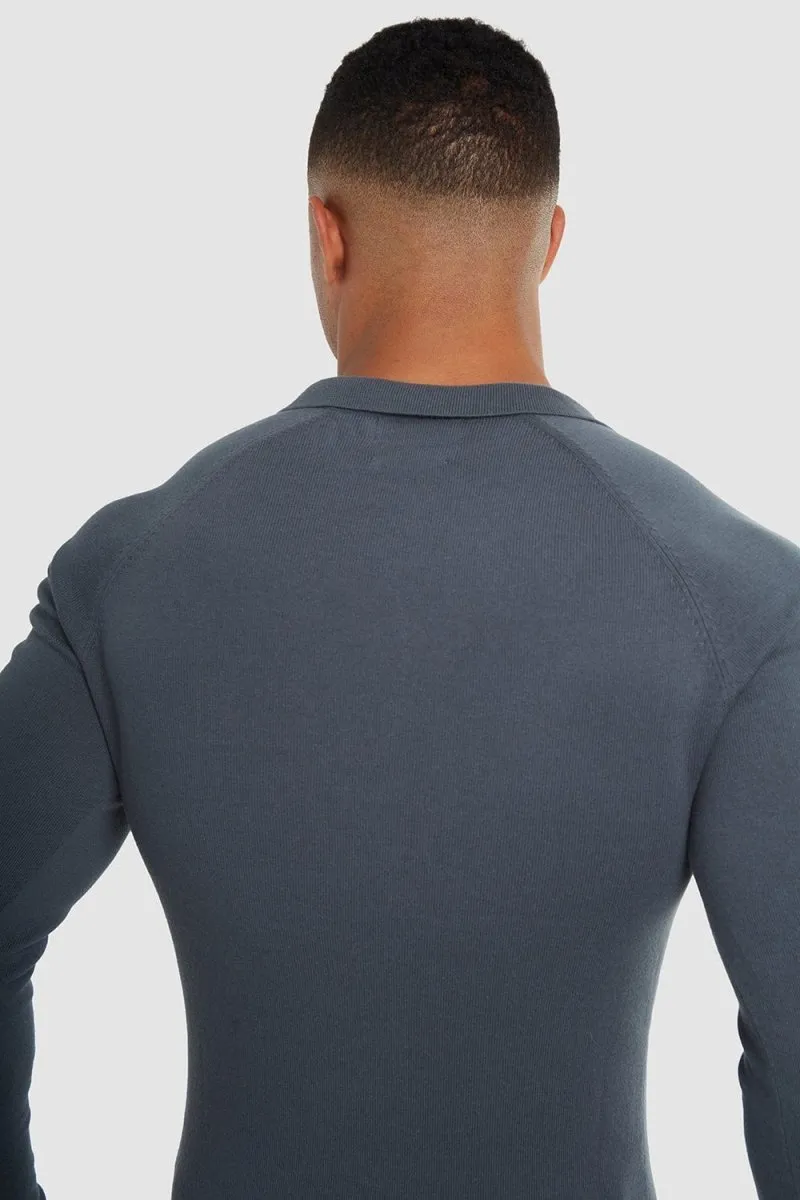 Buttonless Open Collar Polo in Petrol