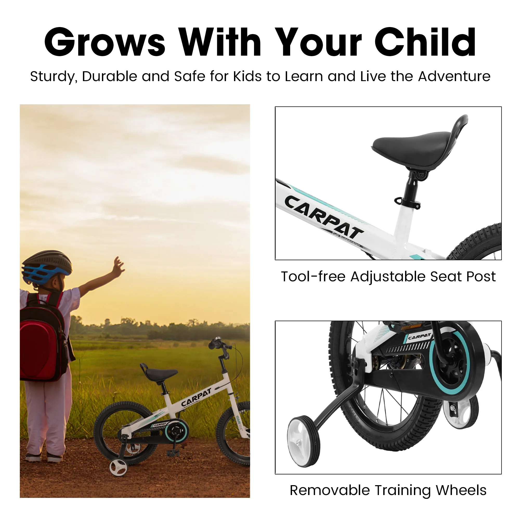 C14112A Ecarpat Kids' Bike 14 Inch Wheels, 1-Speed Boys Girls Child Bicycles For 3-5 Years, With Removable Training Wheels Baby Toys, Coaster U Brake