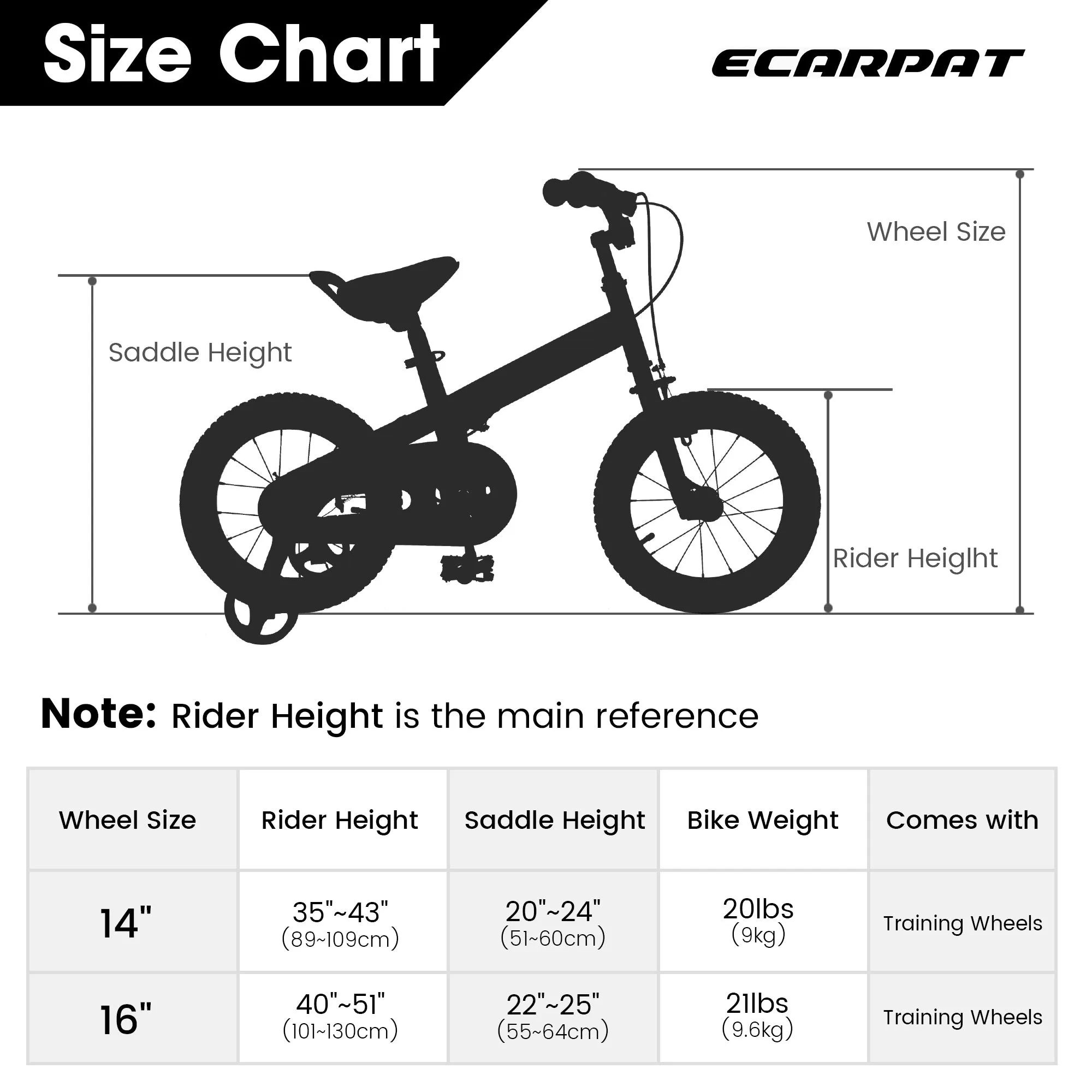 C14112A Ecarpat Kids' Bike 14 Inch Wheels, 1-Speed Boys Girls Child Bicycles For 3-5 Years, With Removable Training Wheels Baby Toys, Coaster U Brake