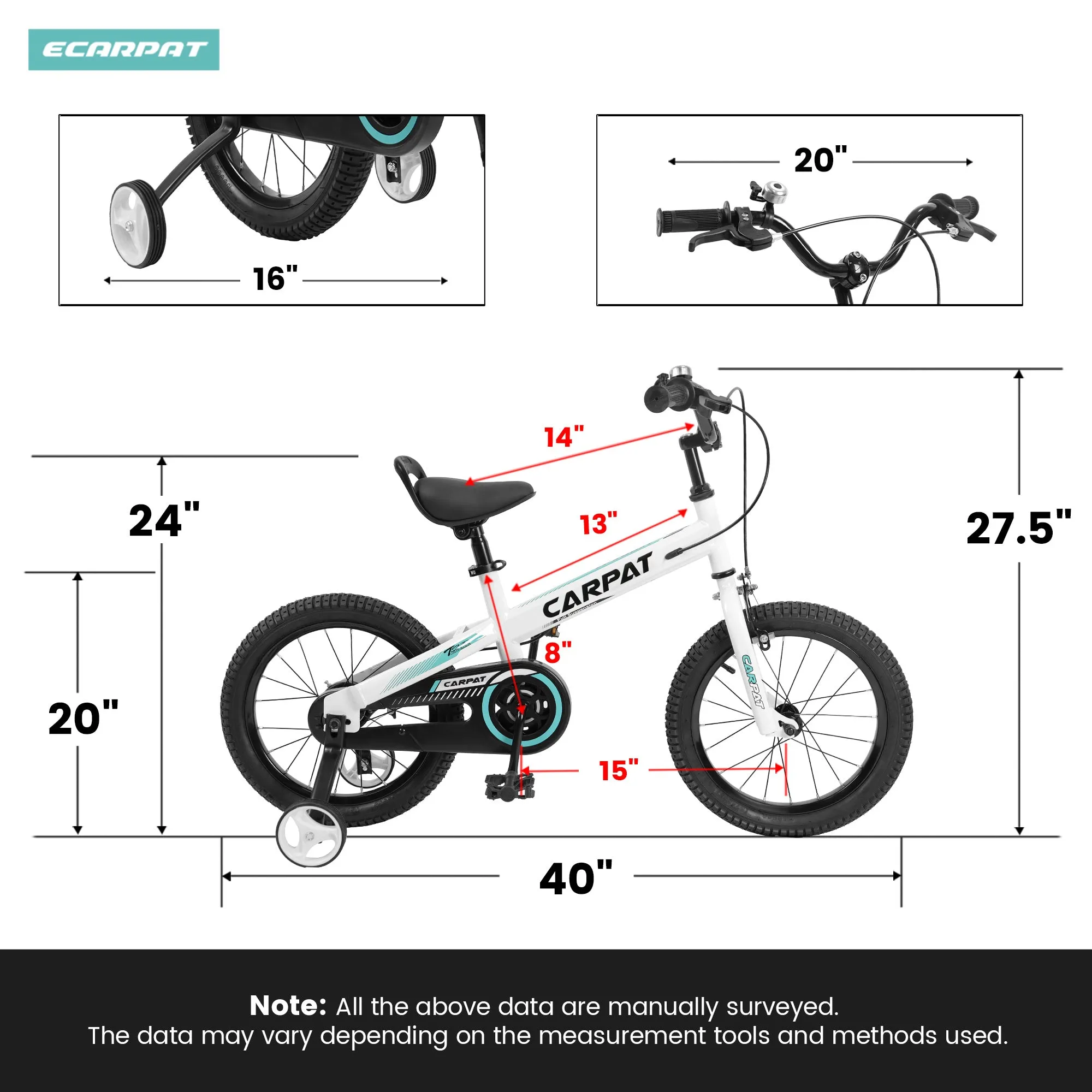 C14112A Ecarpat Kids' Bike 14 Inch Wheels, 1-Speed Boys Girls Child Bicycles For 3-5 Years, With Removable Training Wheels Baby Toys, Coaster U Brake