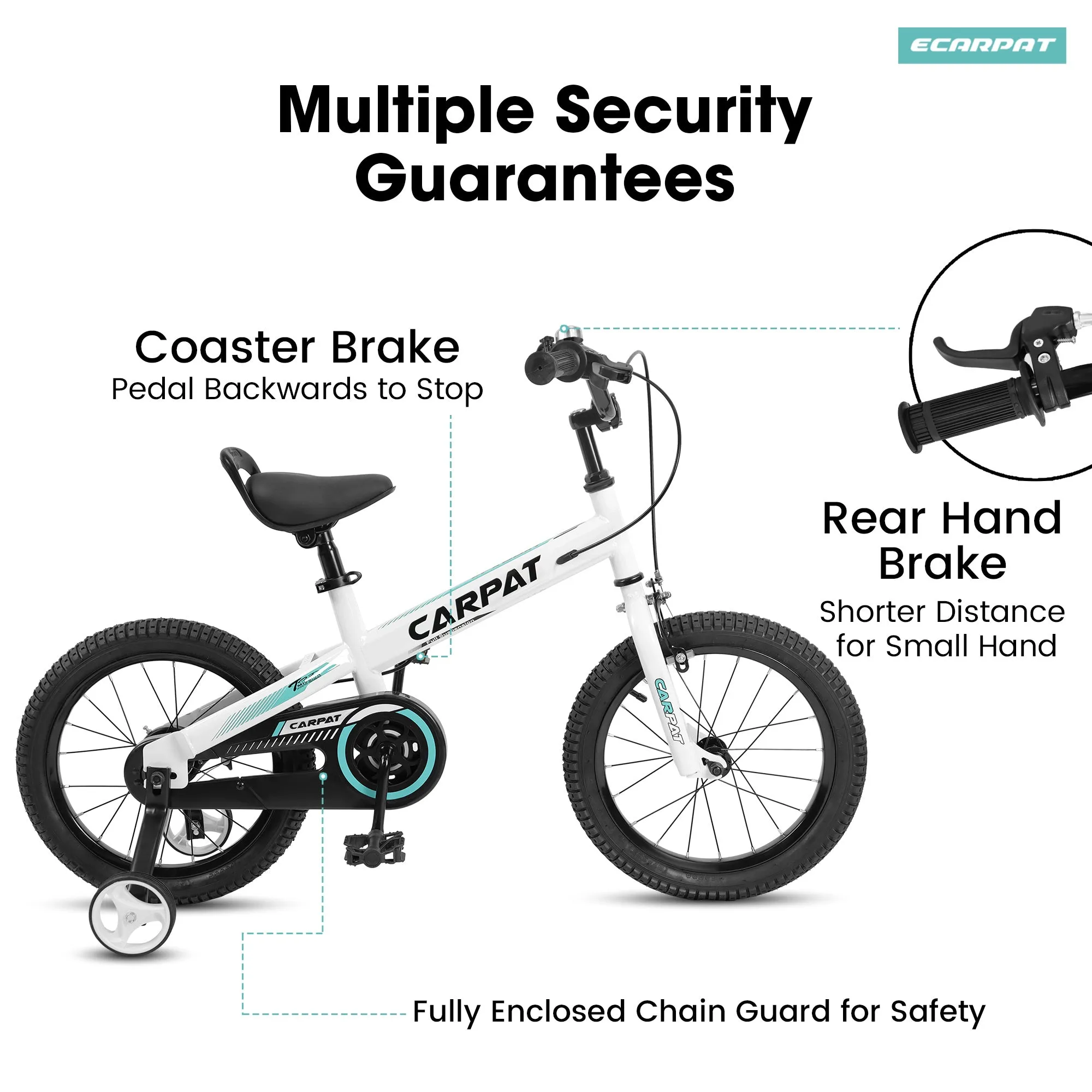 C14112A Ecarpat Kids' Bike 14 Inch Wheels, 1-Speed Boys Girls Child Bicycles For 3-5 Years, With Removable Training Wheels Baby Toys, Coaster U Brake