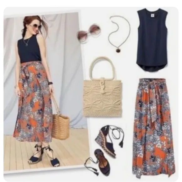 Cabi Style #5250 Calypso Skirt Maxi XS Floral Orange Blue
