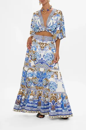Camilla - High Waisted Tiered Skirt in Floral Freefall
