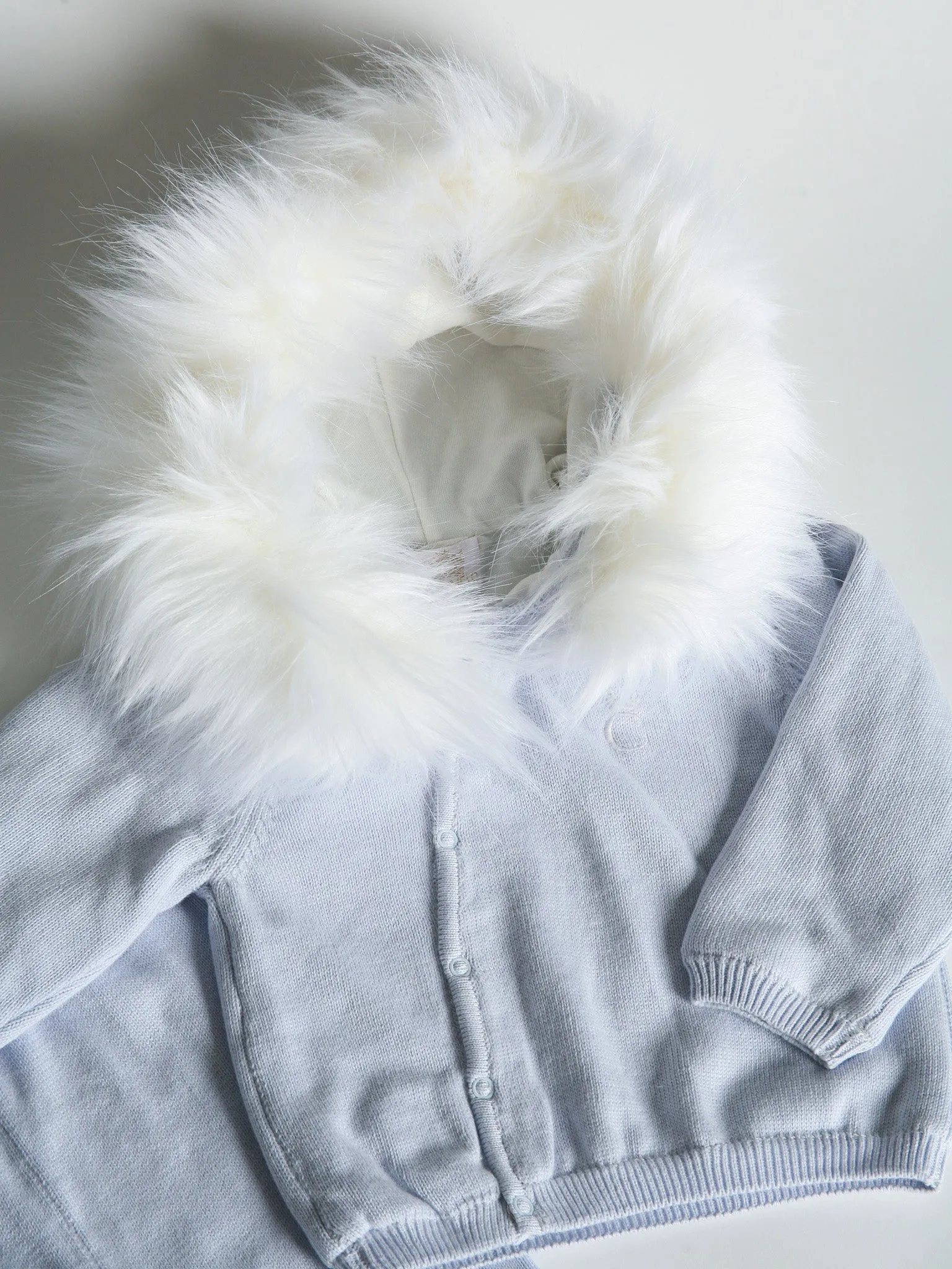 Caramelo Kids Blue Knitted Tracksuit with Faux Fur Hood Trim
