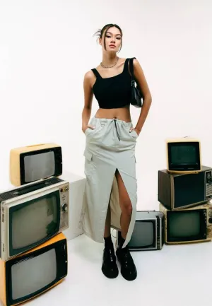 Cargo Maxi Skirt with Front Slit