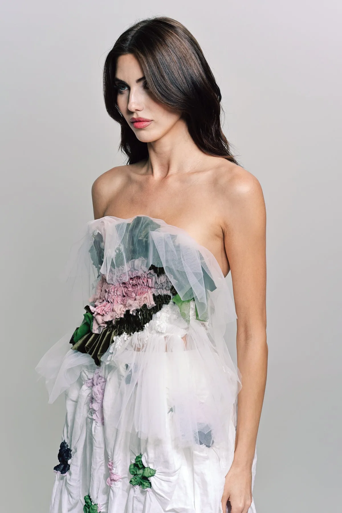 CAROLINE HU | FLORAL SMOCK BRA TOP