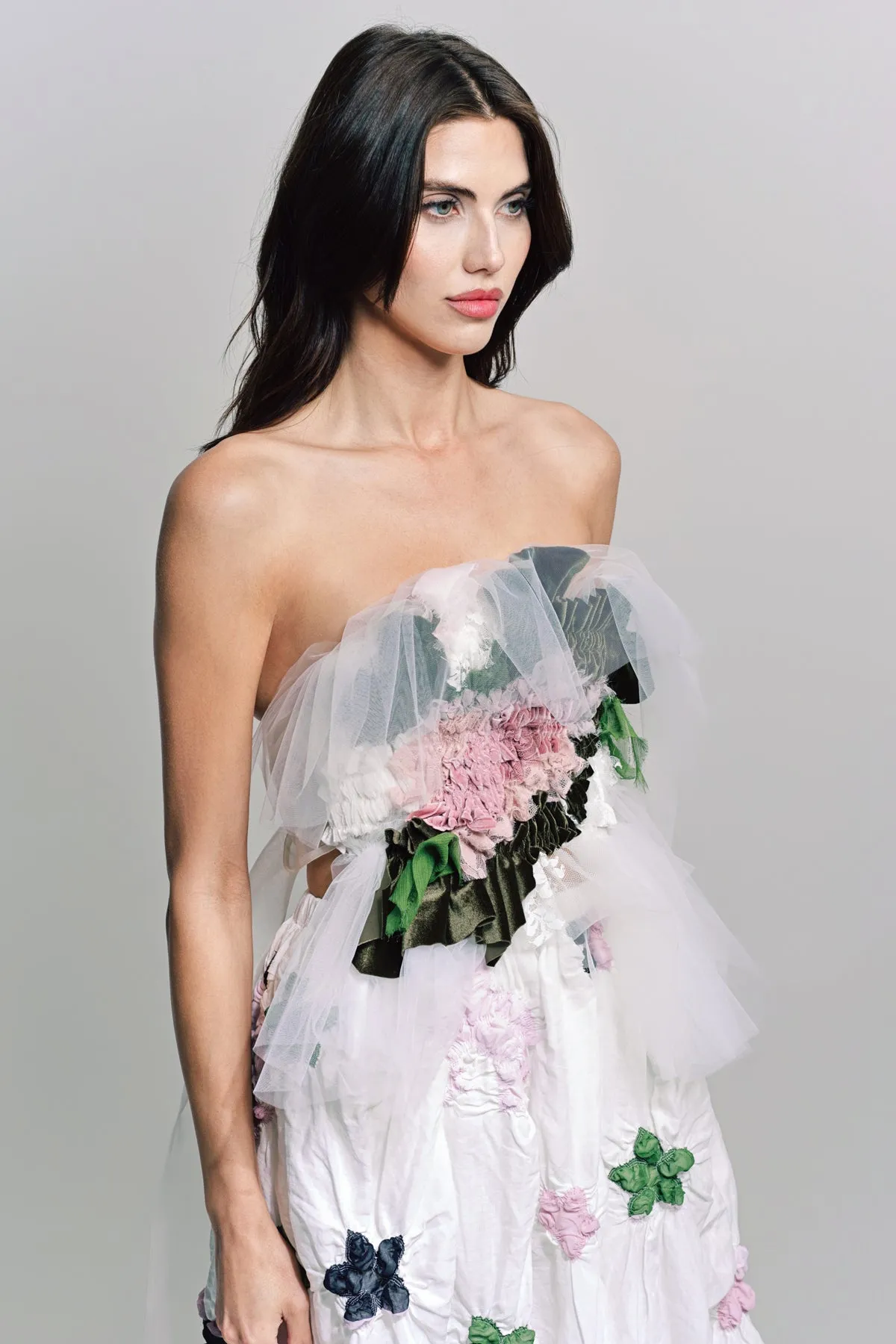 CAROLINE HU | FLORAL SMOCK BRA TOP