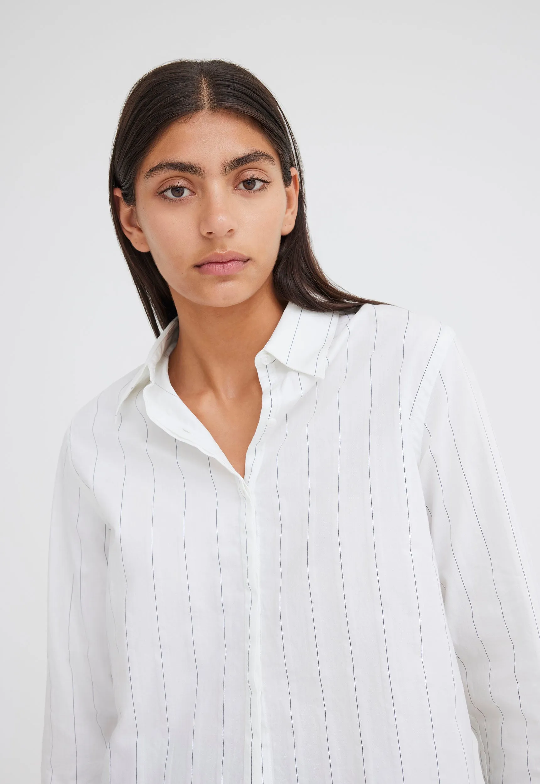 Cart Cotton Shirt - White/Navy Stripe