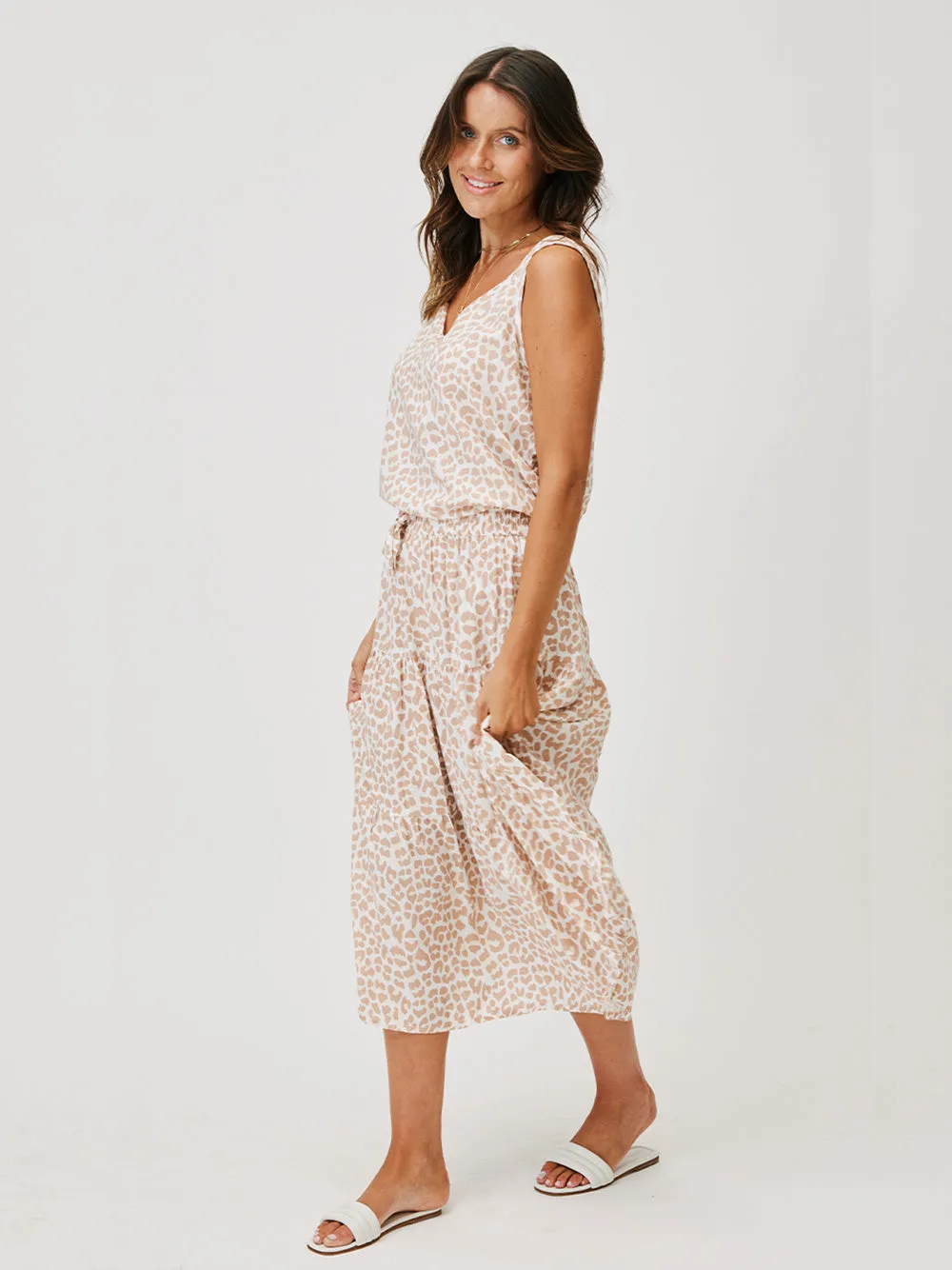 CARTEL & WILLOW Ruby Midi Skirt - NUDE LEOPARD
