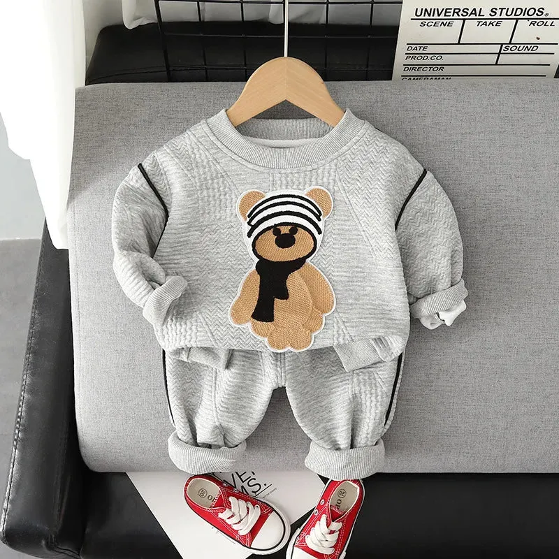Cartoon O-Neck Pullover Hoodie & Pants Set
