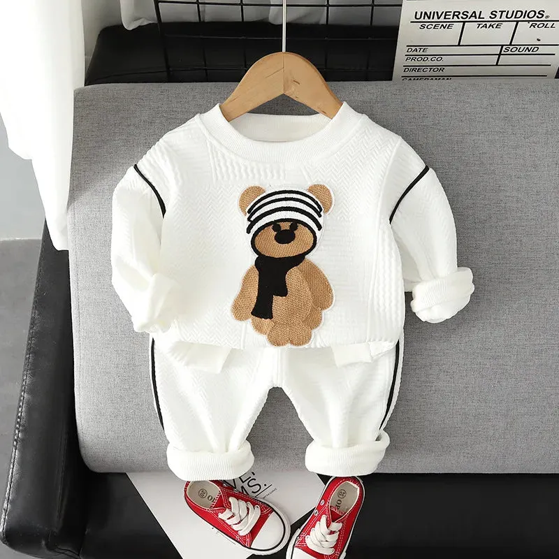Cartoon O-Neck Pullover Hoodie & Pants Set
