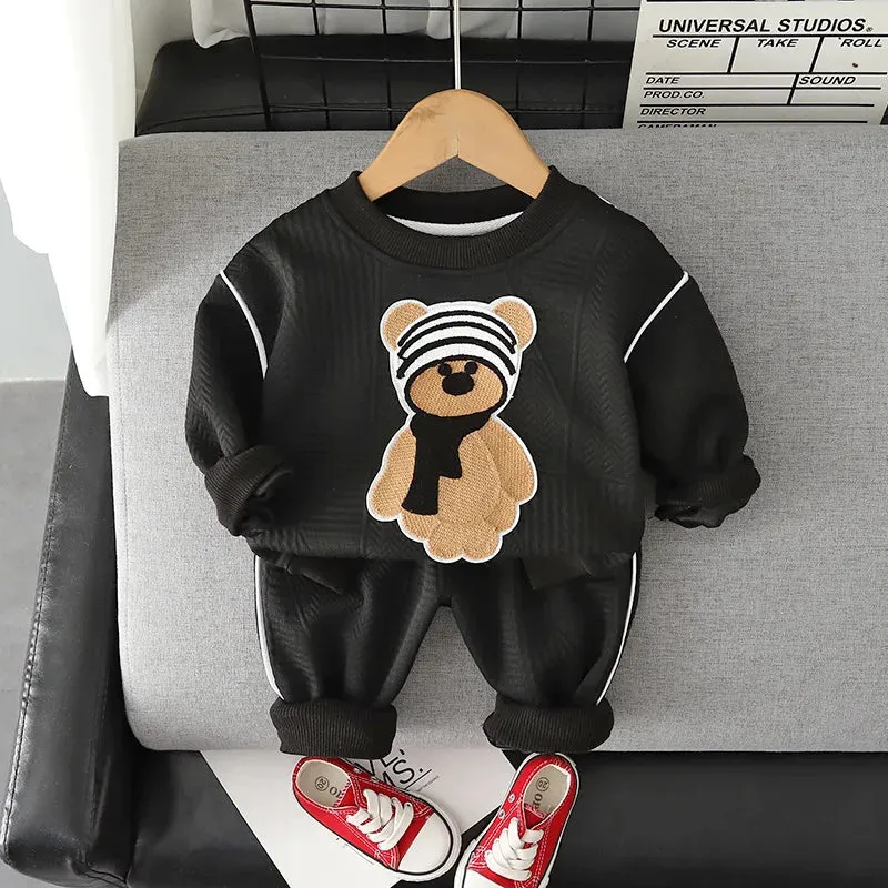Cartoon O-Neck Pullover Hoodie & Pants Set