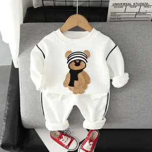Cartoon O-Neck Pullover Hoodie & Pants Set