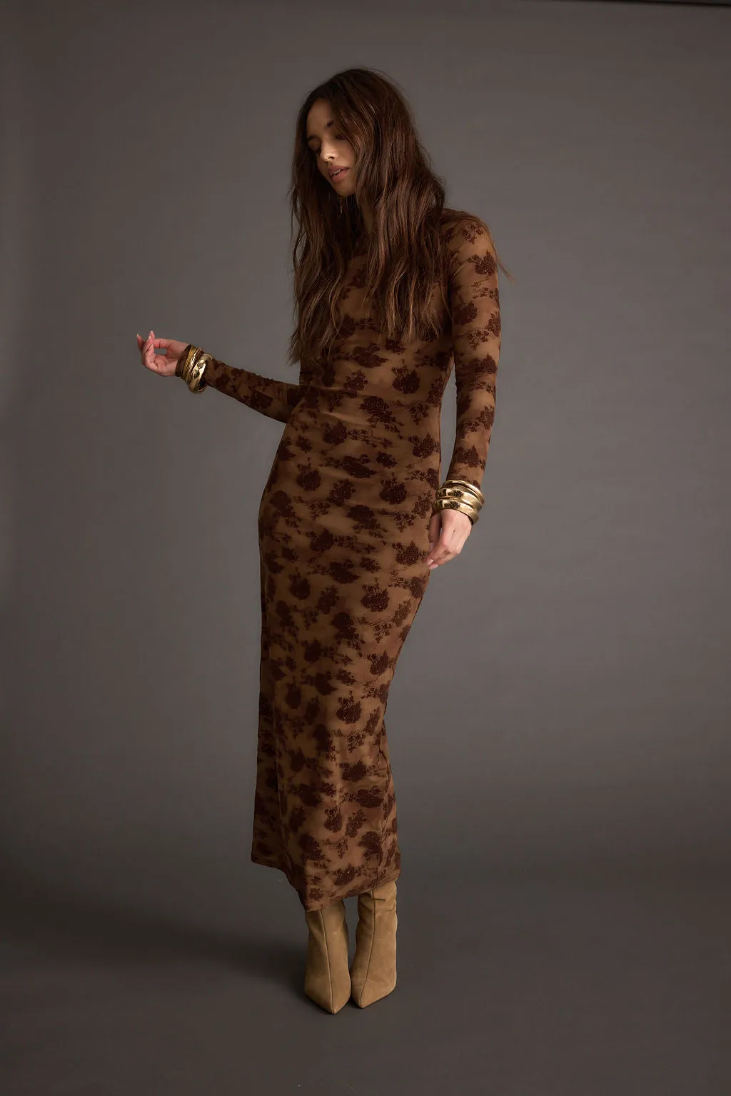 Casanova Brown Floral Maxi Dress