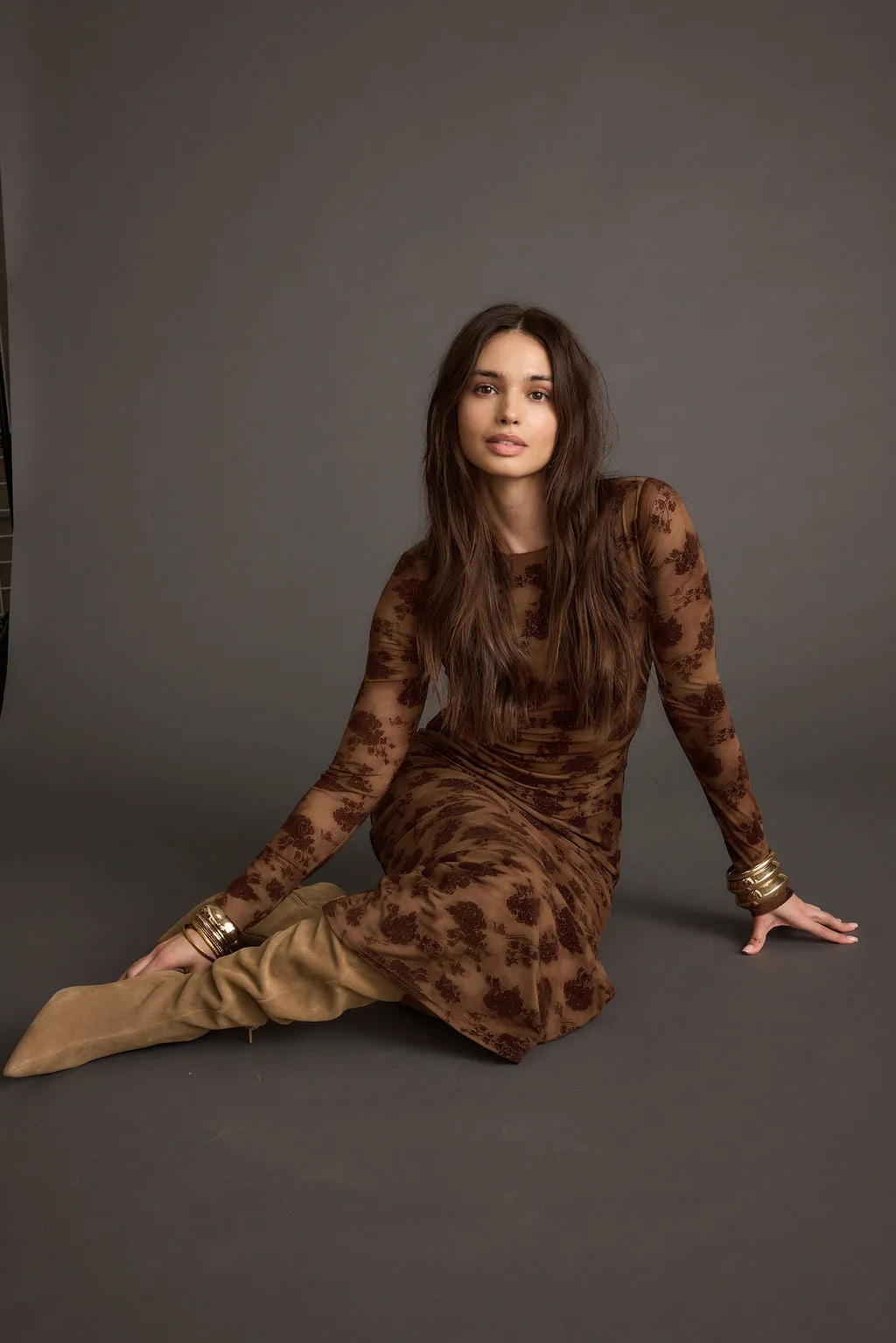 Casanova Brown Floral Maxi Dress