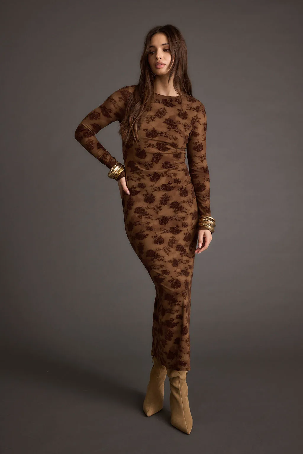 Casanova Brown Floral Maxi Dress