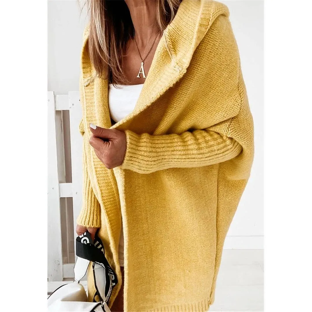 Casual Hooded Pockets Knitted Cardigan