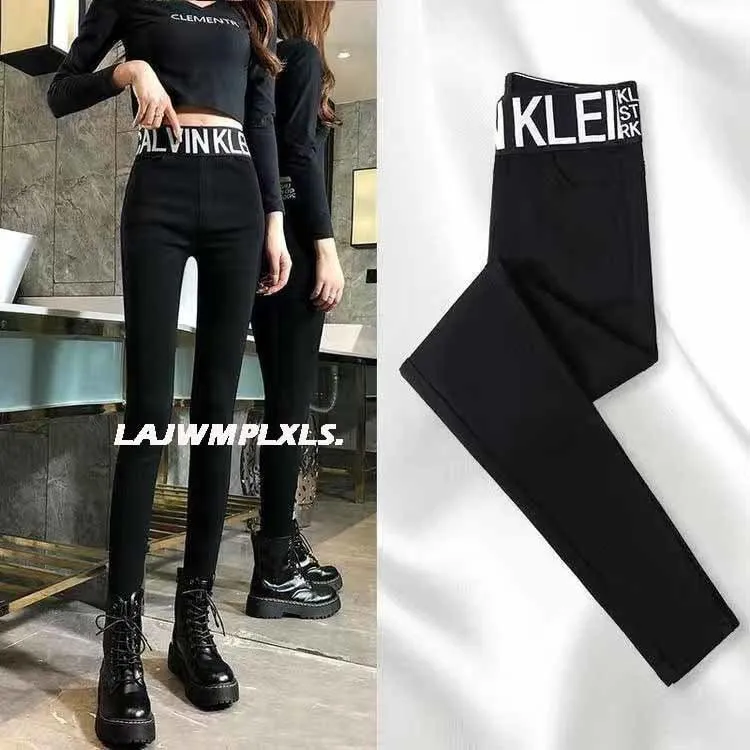 Casual Stretch Pants with Elastic High Waist and Metal Buttons