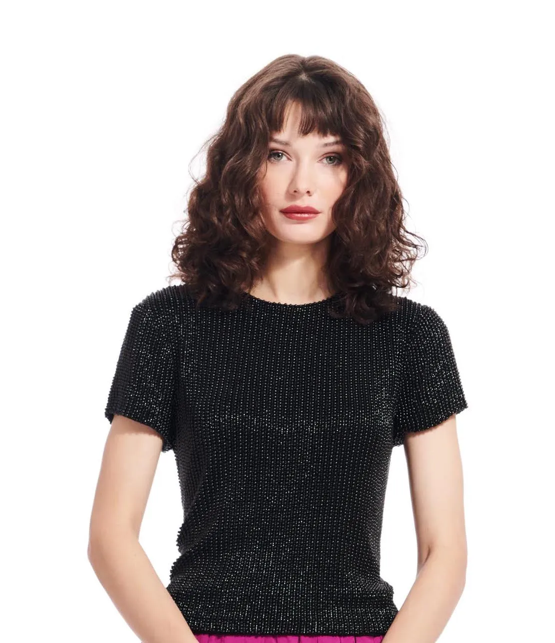 CHAMPAGNE PEARL ENCRUSTED SHORT SLEEVE TEE