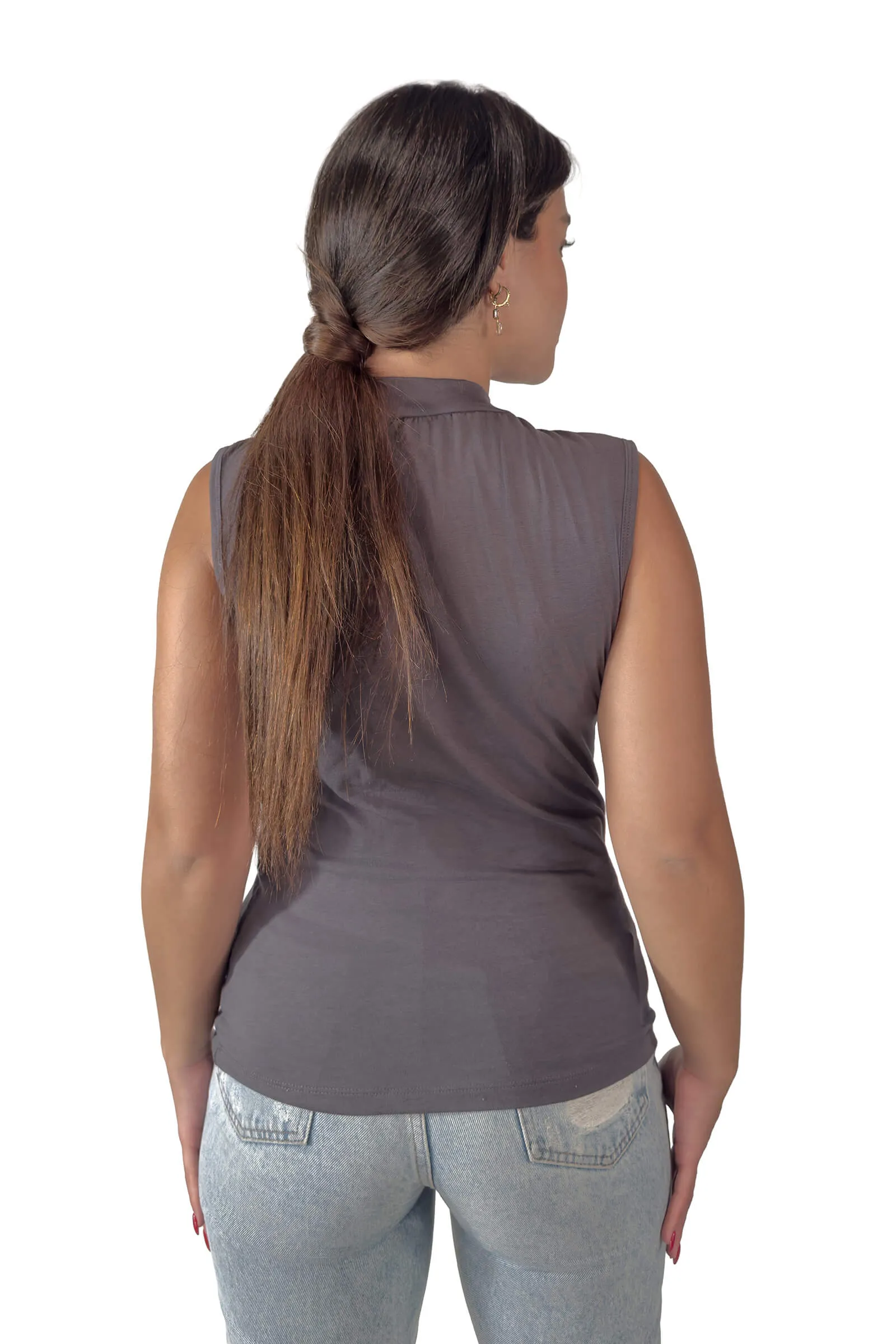 Charcoal Gia Sleeveless Mock Neck Top