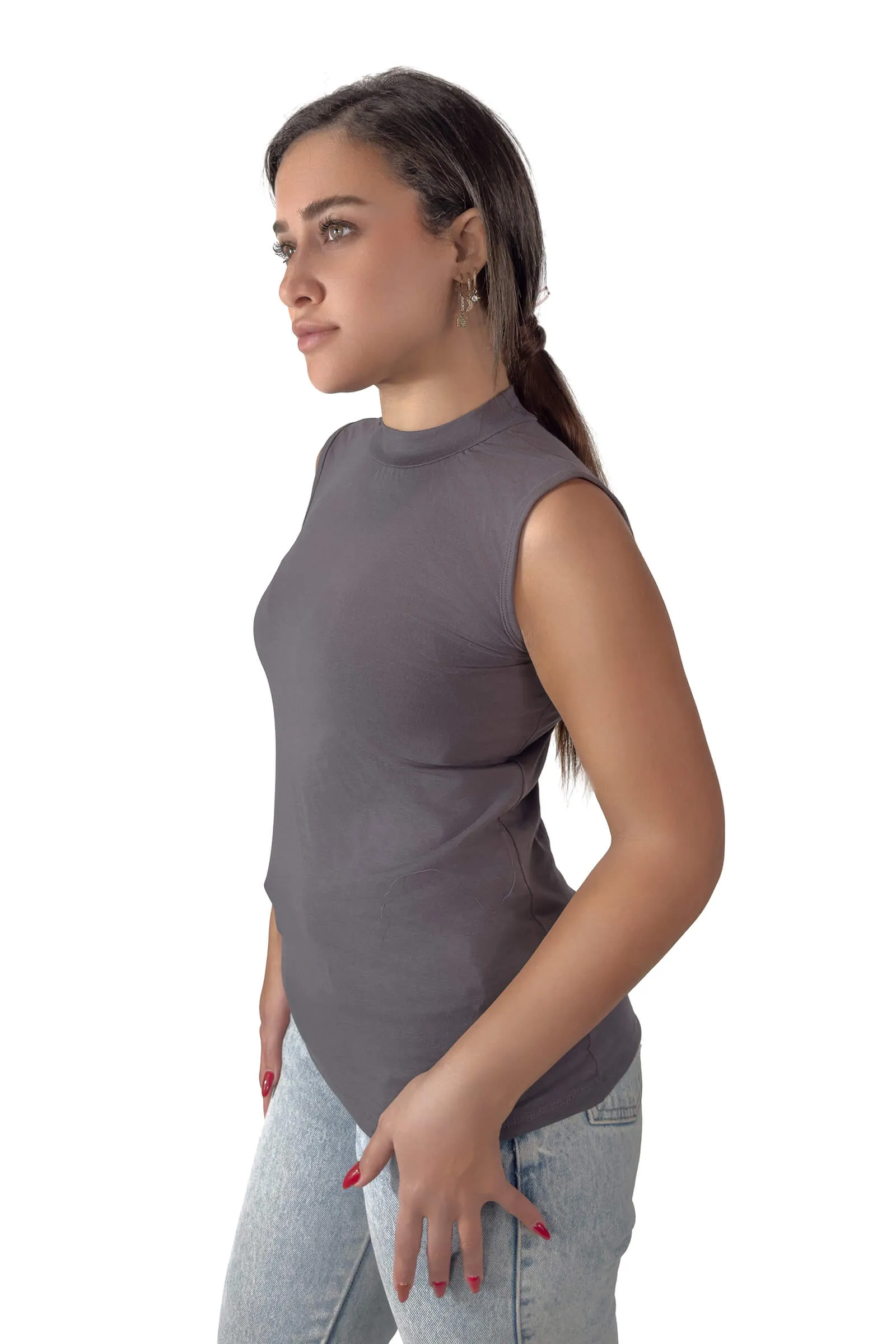 Charcoal Gia Sleeveless Mock Neck Top