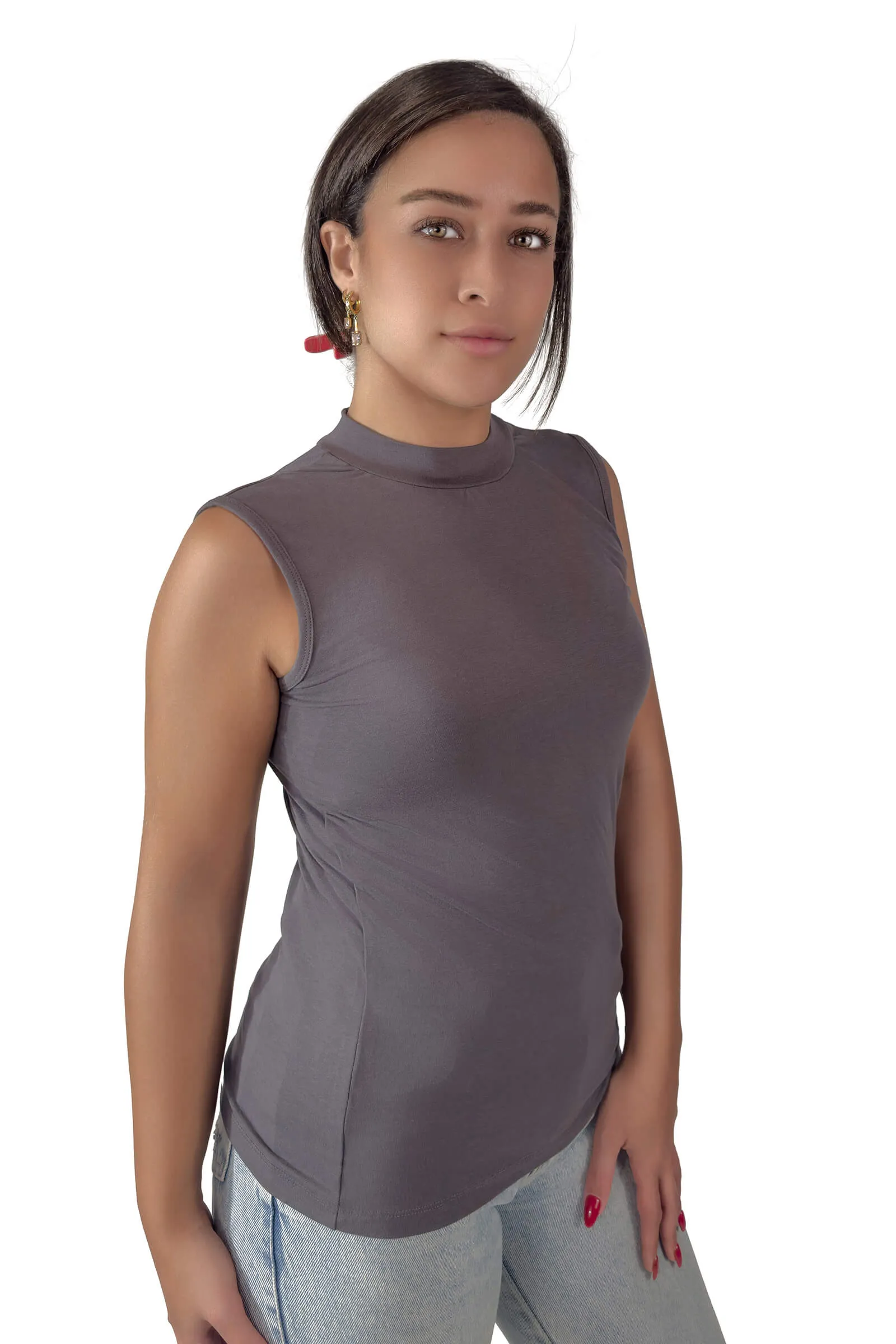 Charcoal Gia Sleeveless Mock Neck Top