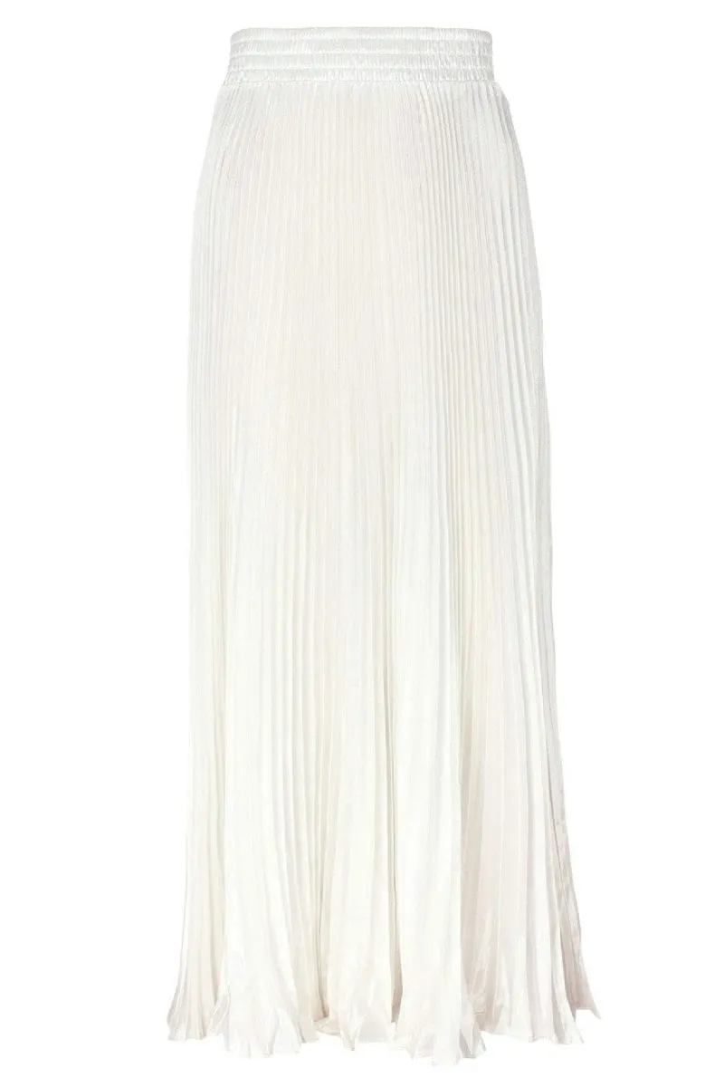 Chouyatou Women's Boho Satin Metallic Pleated Accordion Skirts Elastic High Waist Flowy A Line Shirring Maxi Long Skirt