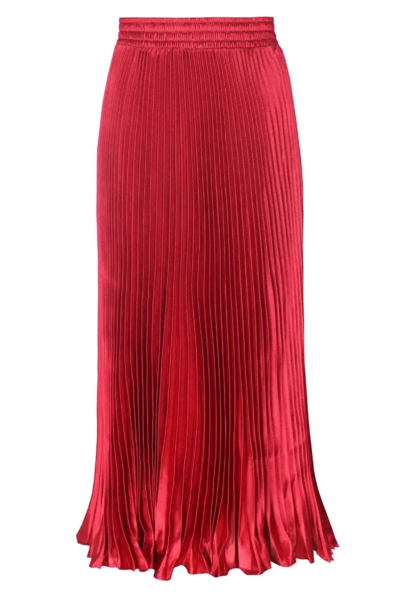 Chouyatou Women's Boho Satin Metallic Pleated Accordion Skirts Elastic High Waist Flowy A Line Shirring Maxi Long Skirt
