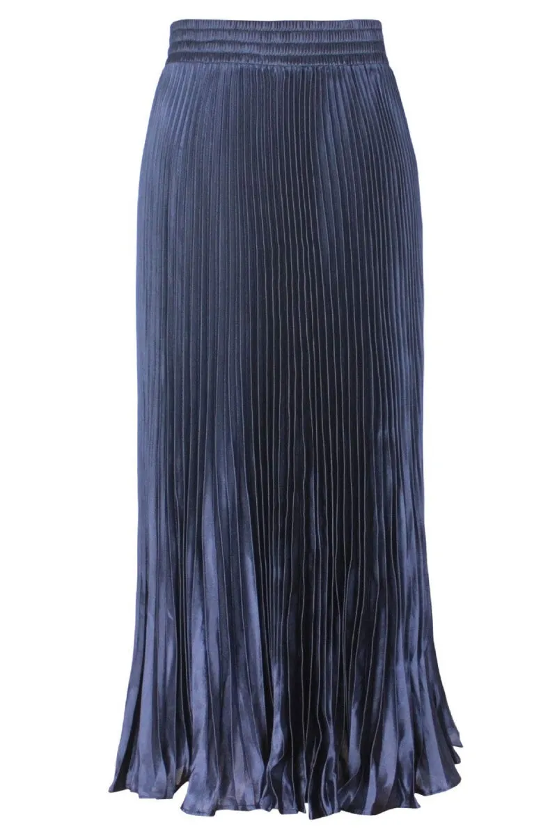 Chouyatou Women's Boho Satin Metallic Pleated Accordion Skirts Elastic High Waist Flowy A Line Shirring Maxi Long Skirt