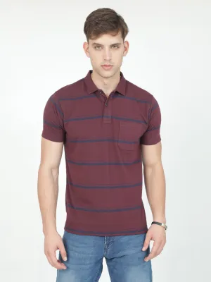 Classic Polo Mens Casual Burgundy Striped Cotton T-Shirt | F-AVON - 110 A AF P