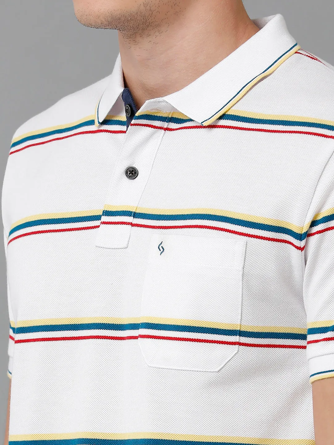 Classic Polo Men's Cotton Blend Striped Half Sleeve Slim Fit Polo Neck White Color T-Shirt | Adore - 191 A