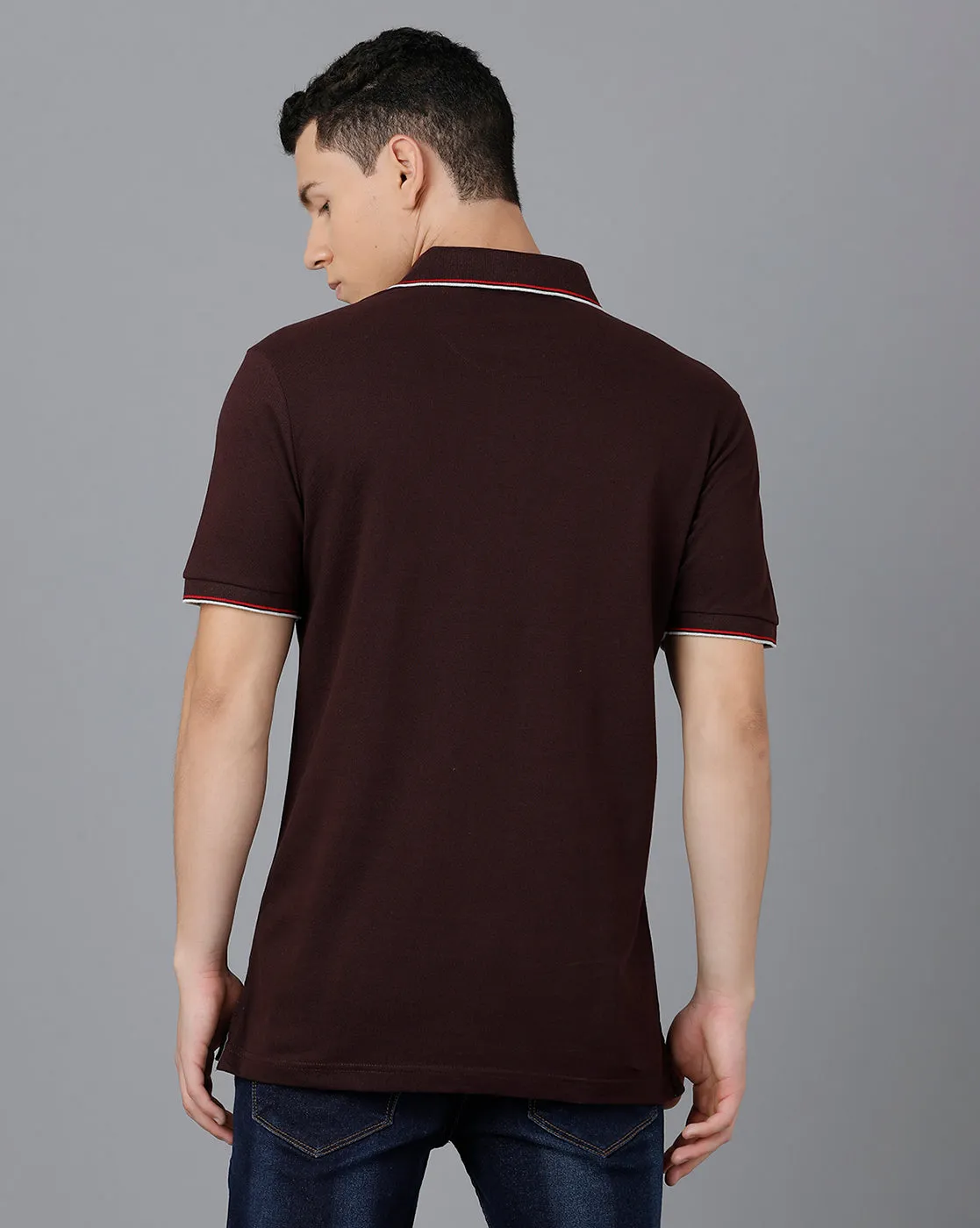 Classic Polo Men's Cotton Half Sleeve Printed Slim Fit Brown Color Polo Neck T-Shirt | HS-PRM - 02 A