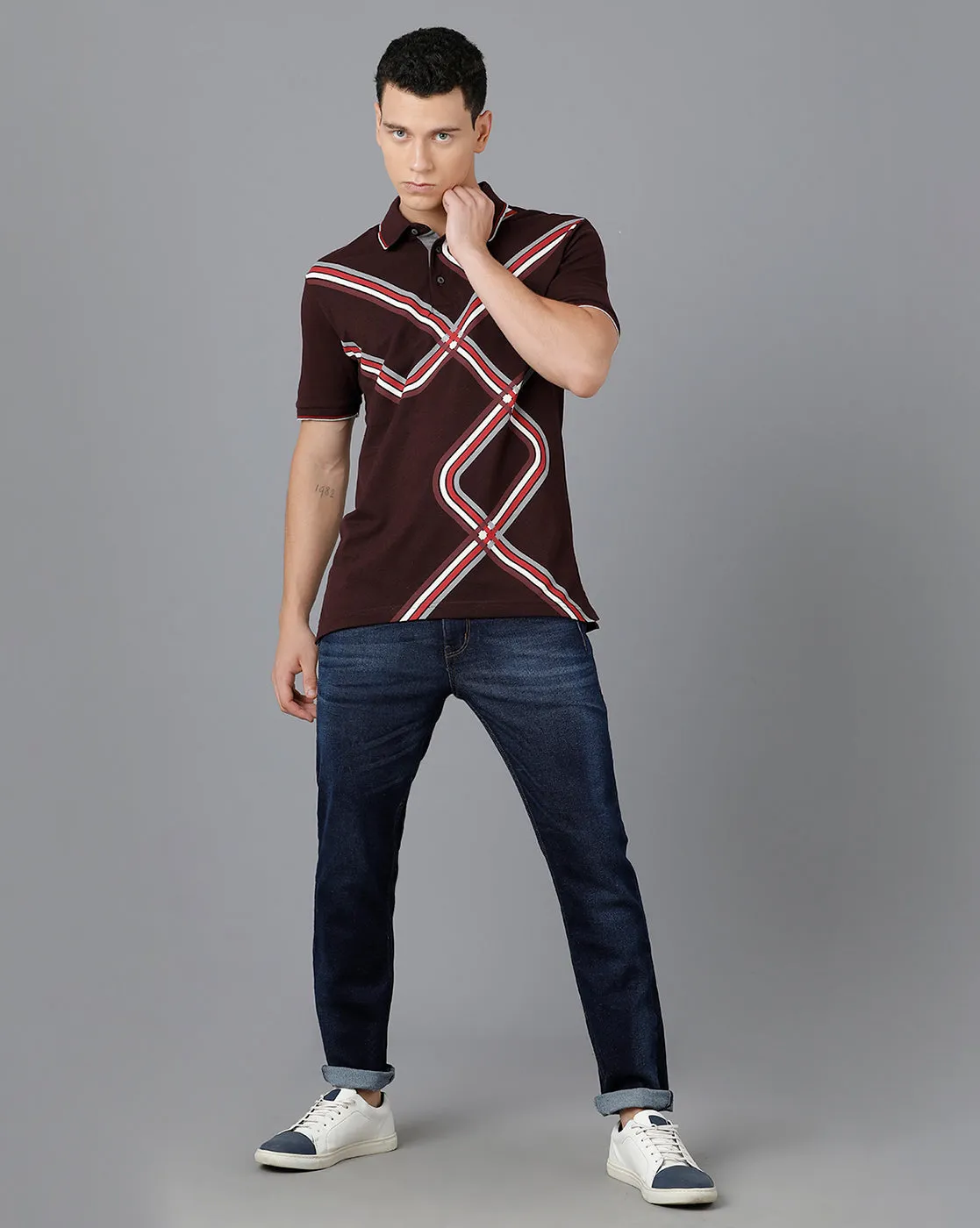 Classic Polo Men's Cotton Half Sleeve Printed Slim Fit Brown Color Polo Neck T-Shirt | HS-PRM - 02 A